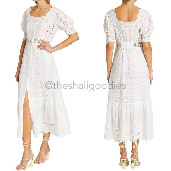 LOVESHACKFANCY Helena Dress White Eyelet Embroidered Midi - Picture 4 of 10